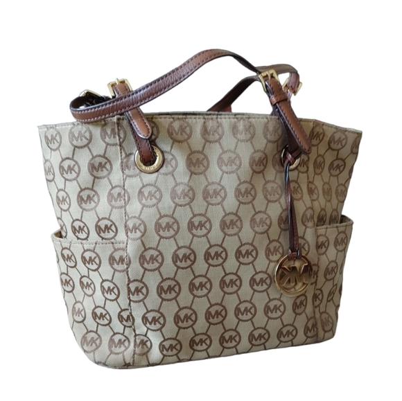 Michael Michael Kors Monogram Canvas with Leather Shoulder Tote Bag - Picture 10 of 16